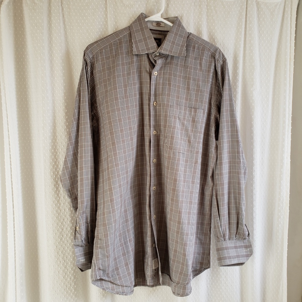 Peter Millar Long Sleeve Grey Plaid Shirt Mens Med